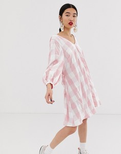 Платье мини в клеточку с запахом ASOS WHITE - Розовый