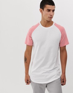 Длинная футболка с закругленным краем и розовыми рукавами реглан Jack & Jones Originals - Белый