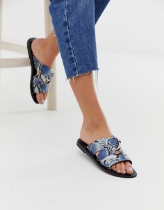 Кожаные сандалии со змеиным принтом и кольцами ASOS DESIGN Frankie - Синий