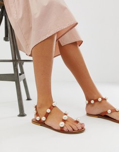 Кожаные сандалии с искусственным жемчугом ASOS DESIGN Fare - Рыжий