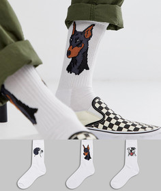 Набор из 3 пар спортивных носков с собаками ASOS DESIGN - Белый
