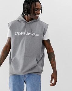 Худи серого меланжевого цвета без рукавов с логотипом на груди Calvin Klein Jeans - Серый
