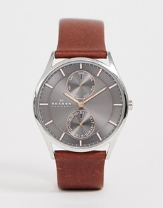 Часы с коричневым кожаным ремешком Skagen SKW6086 Holst - Коричневый