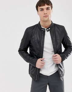 Байкерская куртка из натуральной кожи Barneys Originals - Черный