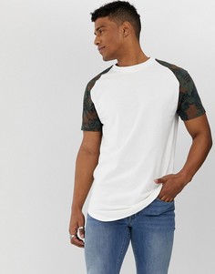 Длинная белая футболка с рукавами реглан с камуфляжным принтом Jack & Jones Originals - Белый