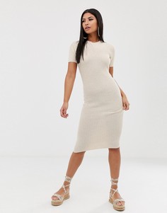Трикотажное платье-футболка миди ASOS DESIGN - Светло-бежевый