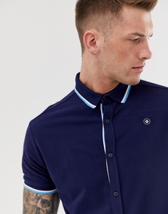 Темно-синяя рубашка с короткими рукавами из ткани пике Jack & Jones Core - Темно-синий