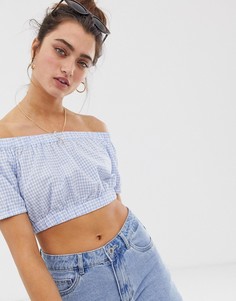 Топ в клетку со спущенными плечами Only - Розовый