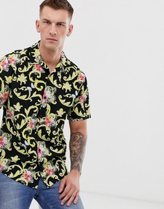 Черная рубашка с короткими рукавами и тропическим принтом Jack & Jones Originals - Черный