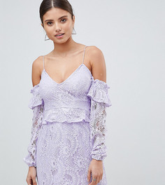 Кружевное платье мини с открытыми плечами PrettyLittleThing - Фиолетовый