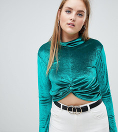 Бархатный топ с узелком спереди Boohoo - Серый