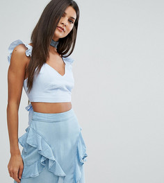 Кроп-топ в клетку с оборками на рукавах River Island - Синий