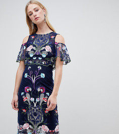 Двухслойное платье с вышивкой River Island - Темно-синий