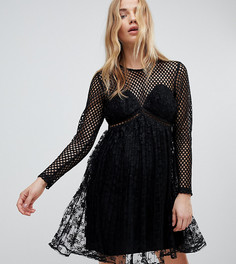 Кружевное платье со складками и сеткой New Look - Черный