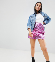 Юбка из искусственной кожи с оборкой PrettyLittleThing - Розовый