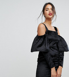 Бархатное платье с пышными рукавами PrettyLittleThing - Черный