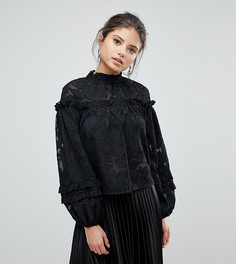 Топ с высоким воротом и вышивкой Missguided - Черный