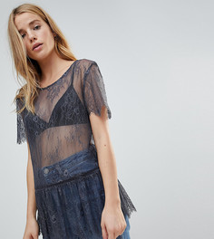 Кружевной топ с баской New Look - Серый
