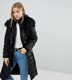 Длинная теплая парка с воротником из искусственного меха Miss Selfridge - Черный