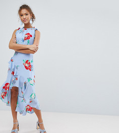 Платье миди с цветочным принтом и оборками Miss Selfridge - Синий