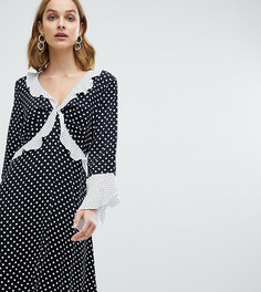 Свободное платье в горошек с оборками River Island - Черный