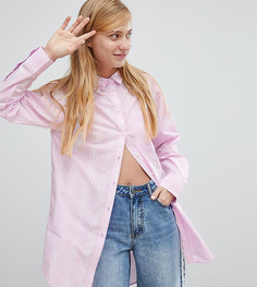 Удлиненная классическая рубашка в полоску Monki - Розовый