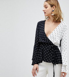 Комбинированный топ в горошек с запахом River Island - Мульти