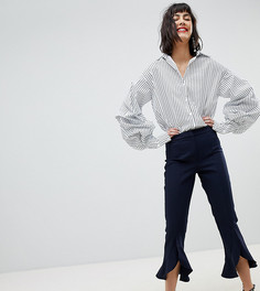 Брюки с оборками и разрезами спереди River Island - Темно-синий