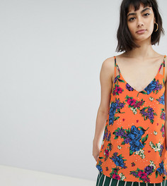 Топ на тонких бретельках с цветочным принтом River Island - Оранжевый
