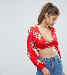 Топ с открытой спиной, завязкой и цветочным принтом Missguided - Красный