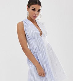 Асимметричное платье в полоску Boohoo - Синий