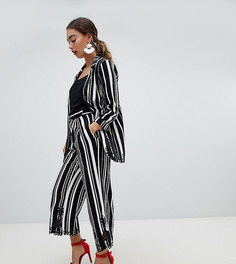 Широкие брюки в полоску с кружевной отделкой River Island - Черный