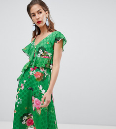 Асимметричное платье миди с цветочным принтом River Island - Зеленый