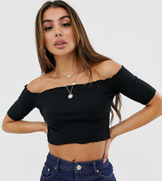 Базовый топ с оборками и короткими рукавами PrettyLittleThing - Черный