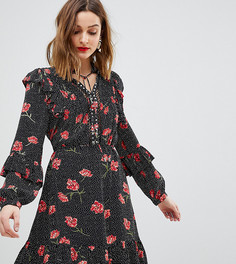 Приталенное платье с цветочным принтом River Island - Черный
