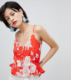 Топ на тонких бретельках с цветочным принтом и баской River Island - Красный