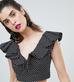 Кроп-топ в горошек с оборками River Island - Черный