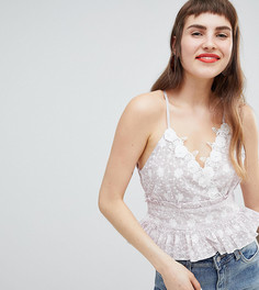 Кружевной топ с баской River Island - Розовый