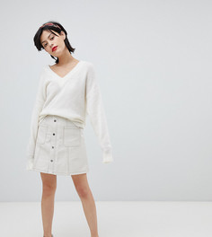 Мини-юбка из искусственной кожи с карманами River Island - Кремовый