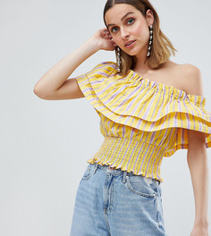 Кроп-топ в полоску с оборками River Island - Желтый