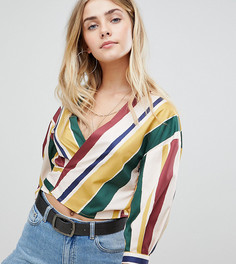 Блузка в полоску с запахом и завязкой Boohoo - Мульти
