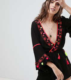 Топ с запахом и вышивкой River Island - Черный