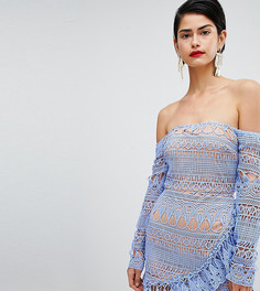 Кружевное платье с оборками Missguided - Синий
