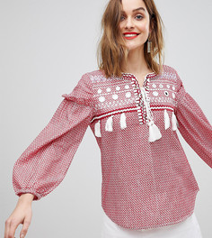 Топ с пышными рукавами на манжетах и кисточками River Island - Красный