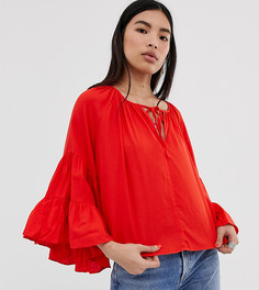 Красная рубашка с цветочным принтом и рукавами клеш Weekday - Красный