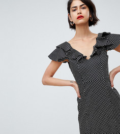 Облегающее платье мини в горошек с оборками на плечах River Island - Белый