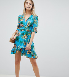 Платье с запахом и тропическим принтом Boohoo - Синий