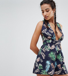 Ромпер с завязкой и тропическим принтом PrettyLittleThing - Черный