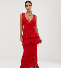 Кружевное ярусное платье макси PrettyLittleThing - Красный