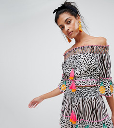 Пляжный кроп-топ со звериным принтом River Island - Черный